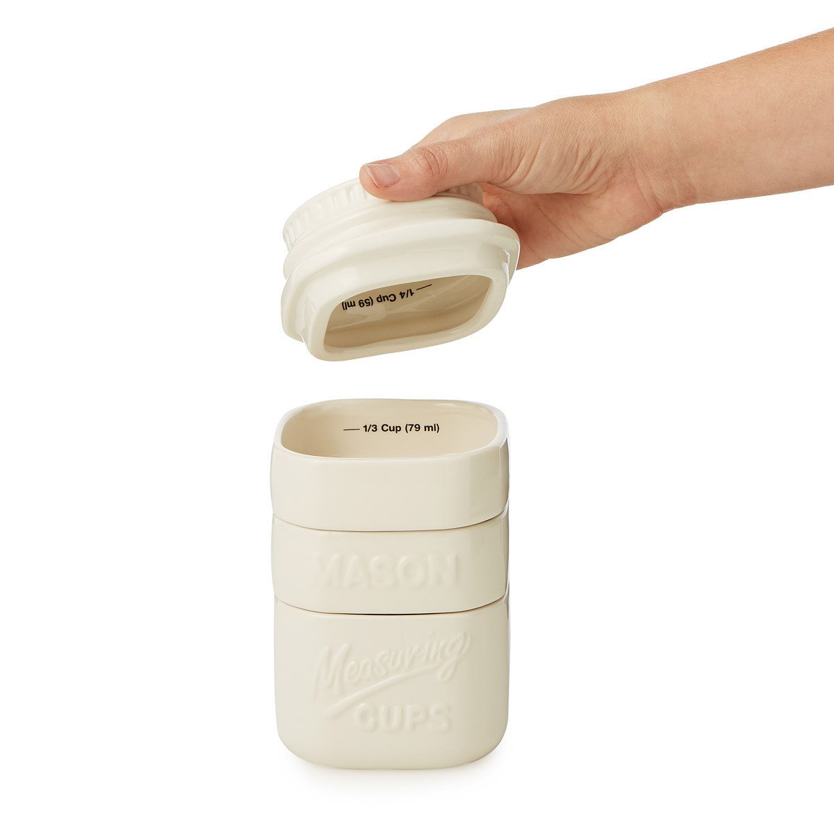 Pavilion - 6 x 3.5 Stackable Ceramic Mason Jar Measuring Cup Set Baking  Tools 1, 1/2, 1/3 & 1/4 Cup Measurements - Blessed Beyond Measure - Yahoo  Shopping